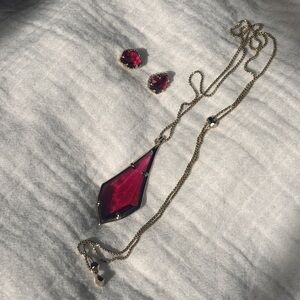 Kendra Scott Red Pendant Necklace and Earring Set